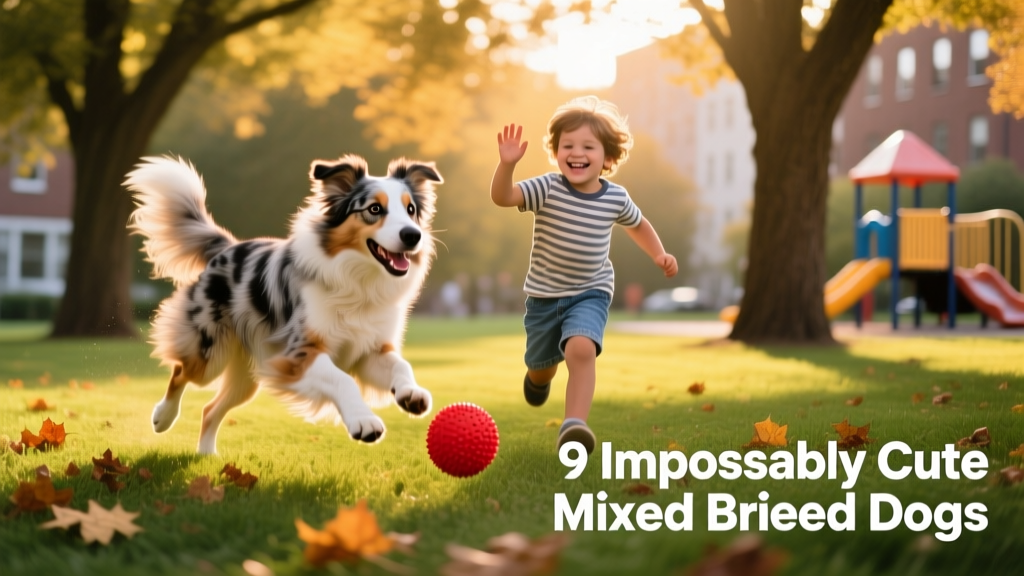 A friendly Borador playing fetch in a park with a child