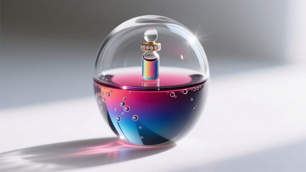 Macro view of a mood jewelry glass vial, showing the inner thermochromic liquid crystal layer sealed under a clear quartz dome.