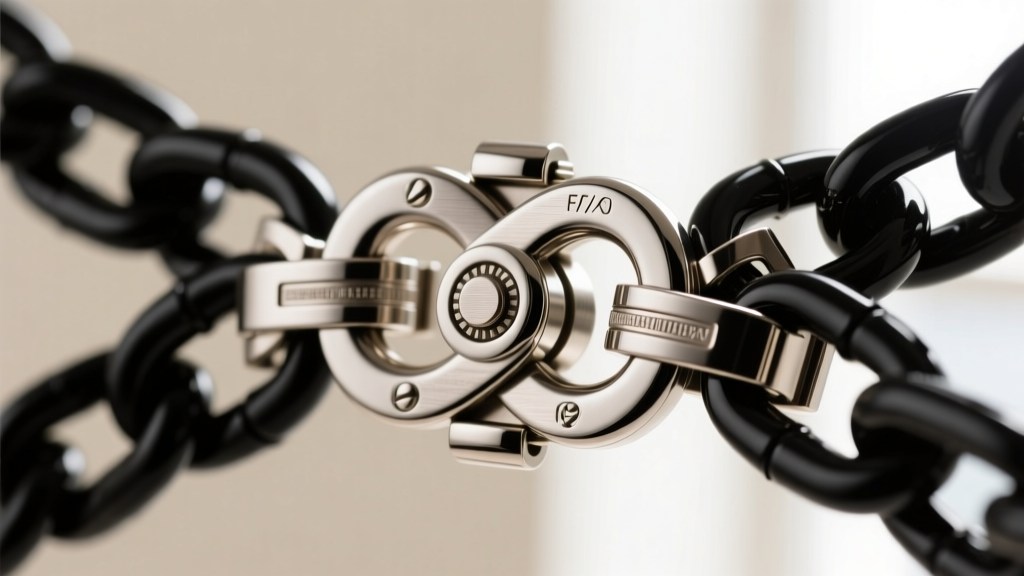 Detailed view of a concealed double figure-8 safety catch and box clasp mechanism on the back of a heavy luxury panther link chain.
