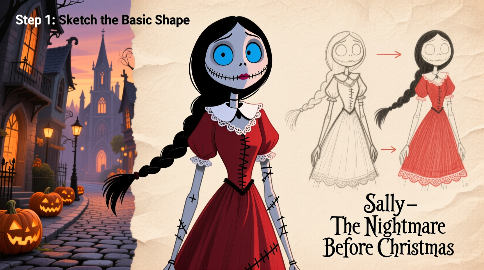 how to draw sally from the nightmare before christmas