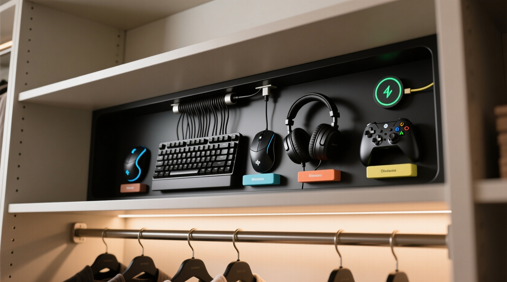 closet organization tips for gaming charging stations