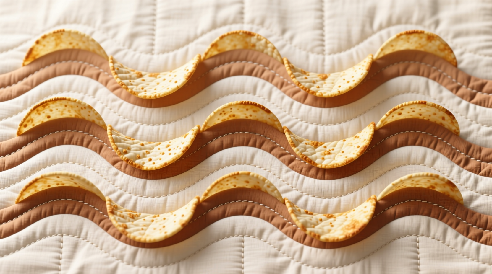 Potato chip quilt pattern showing curved fabric pieces arranged in wave formation