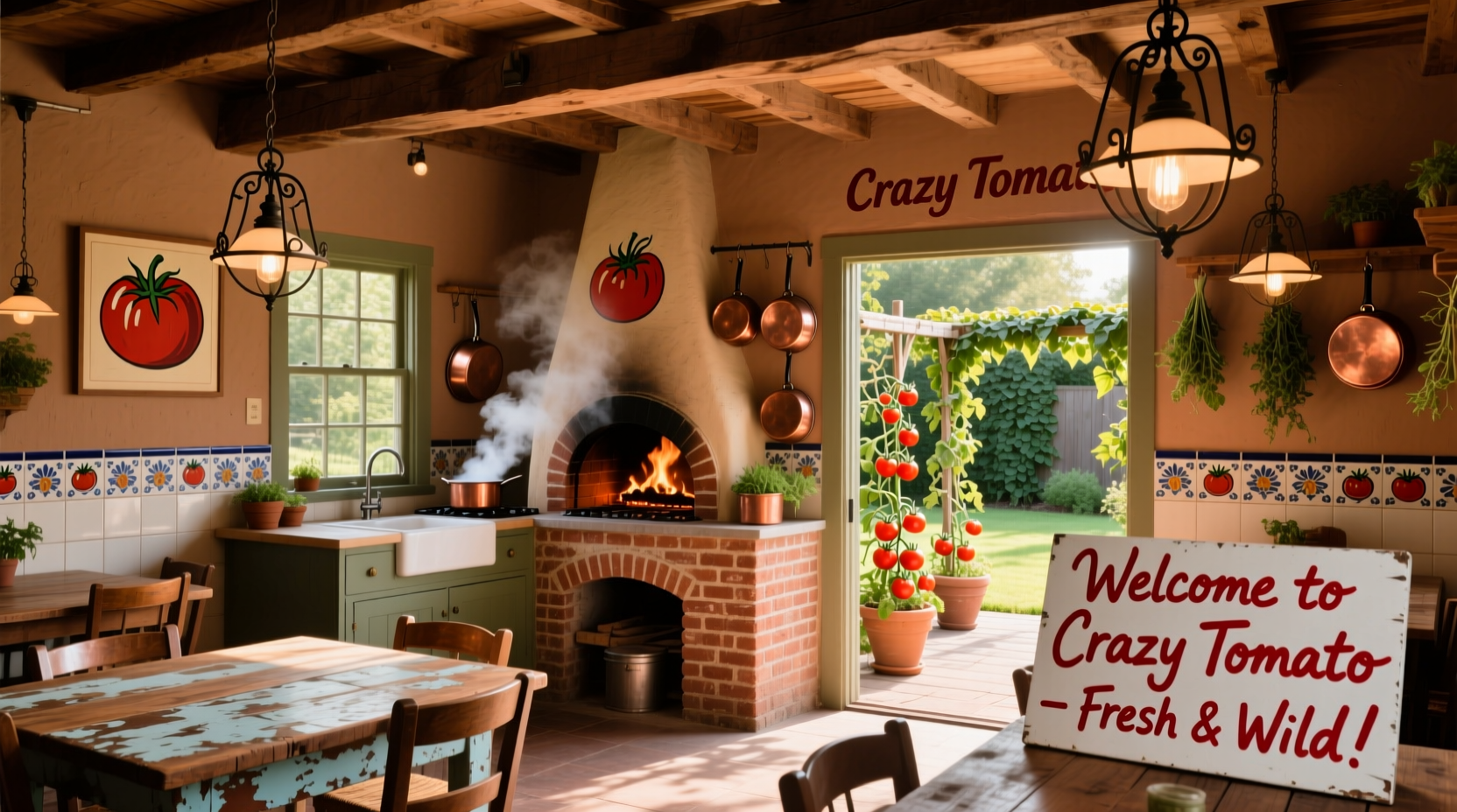Crazy Tomato restaurant interior with rustic decor
