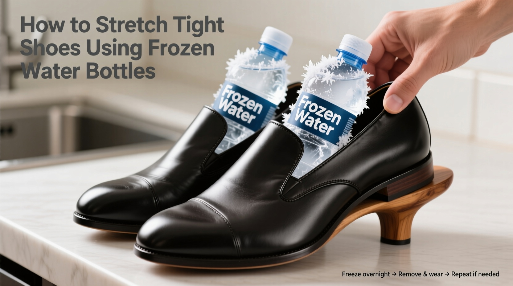 how to stretch tight shoes at home using frozen water bottles