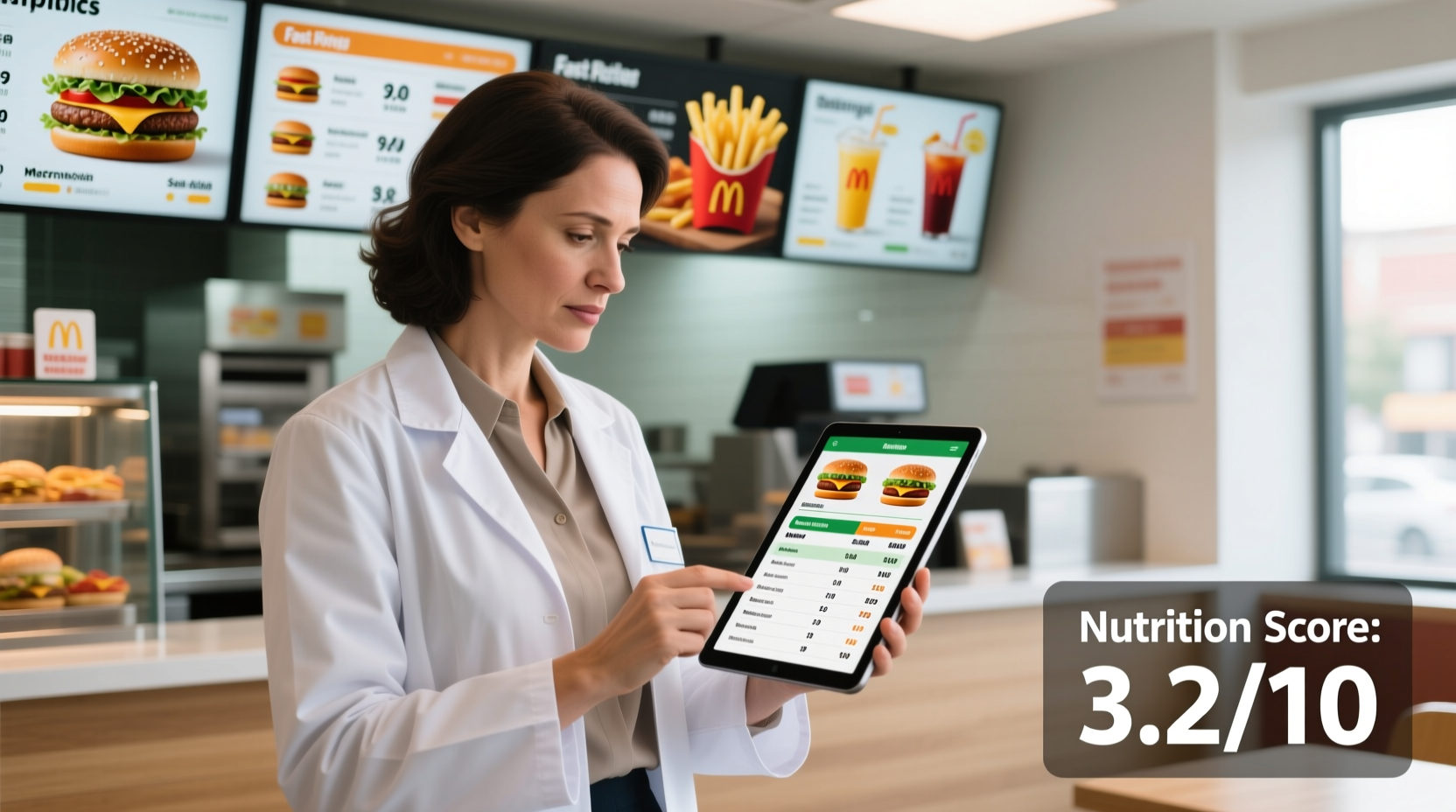 Nutritionist analyzing fast food menu options
