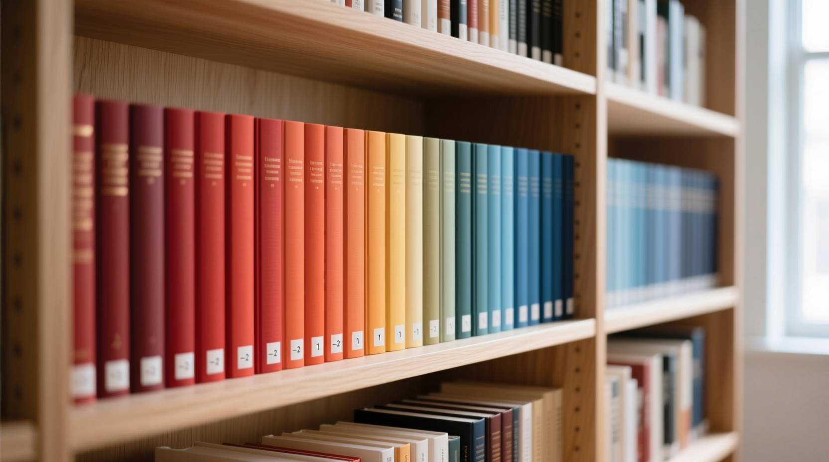 how to arrange books on a shelf by color without looking chaotic