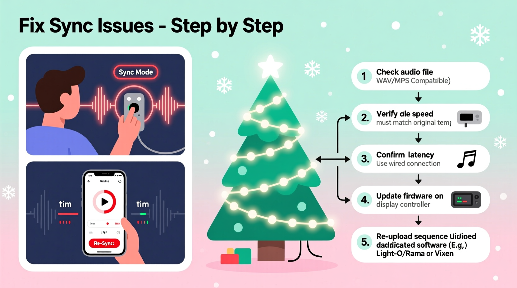 why is my animated christmas display out of sync with the music fix tips