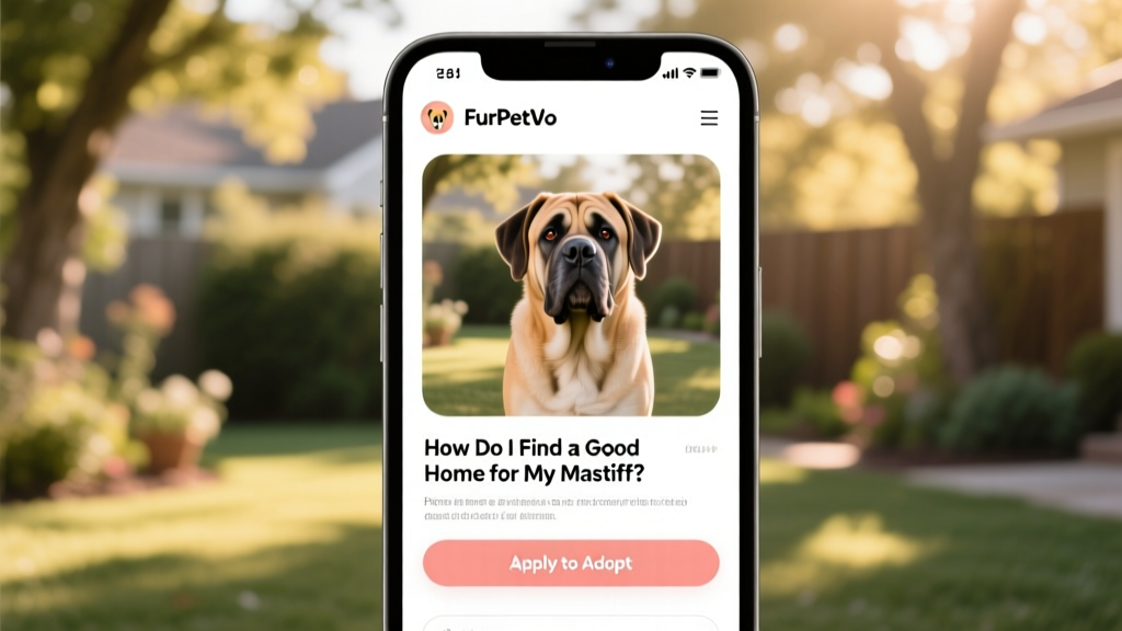 Screenshot-style image showing a clean, user-friendly FurPetVo profile page with photos, bio section, and 'Apply to Adopt' button