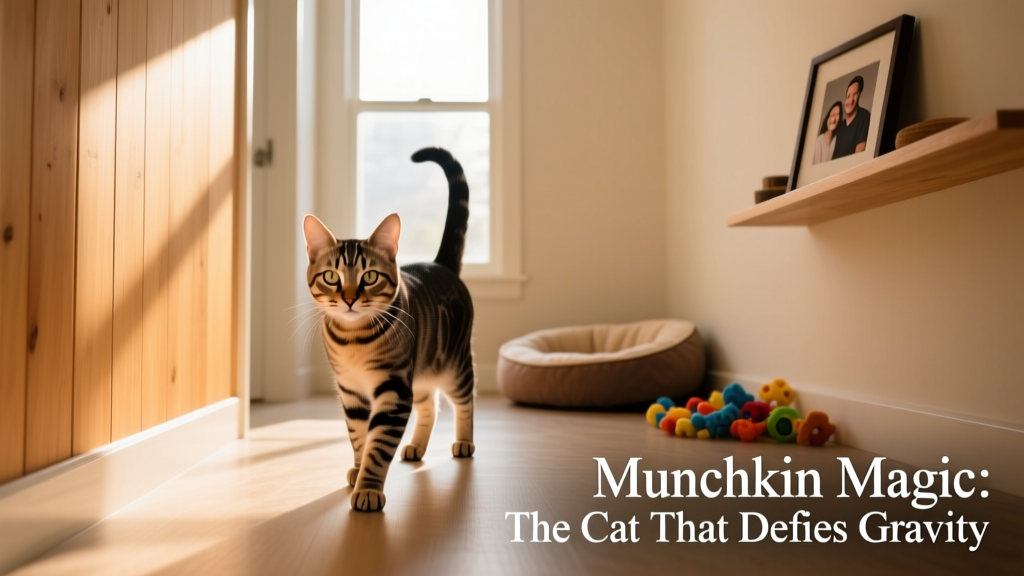 tabby munchkin walking down hallway