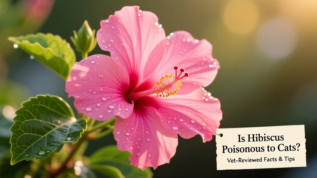 Close-up of bright pink hibiscus flower with green leaves, shown in natural sunlight
