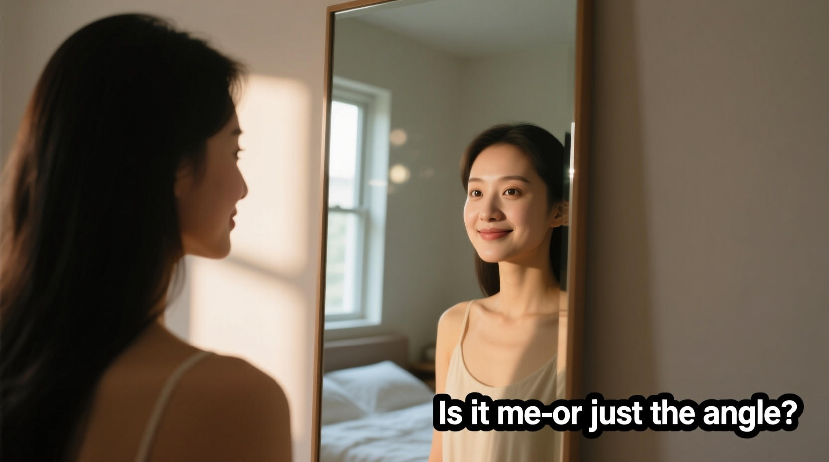 why is my reflection in mirrors slightly different and could it be the angle