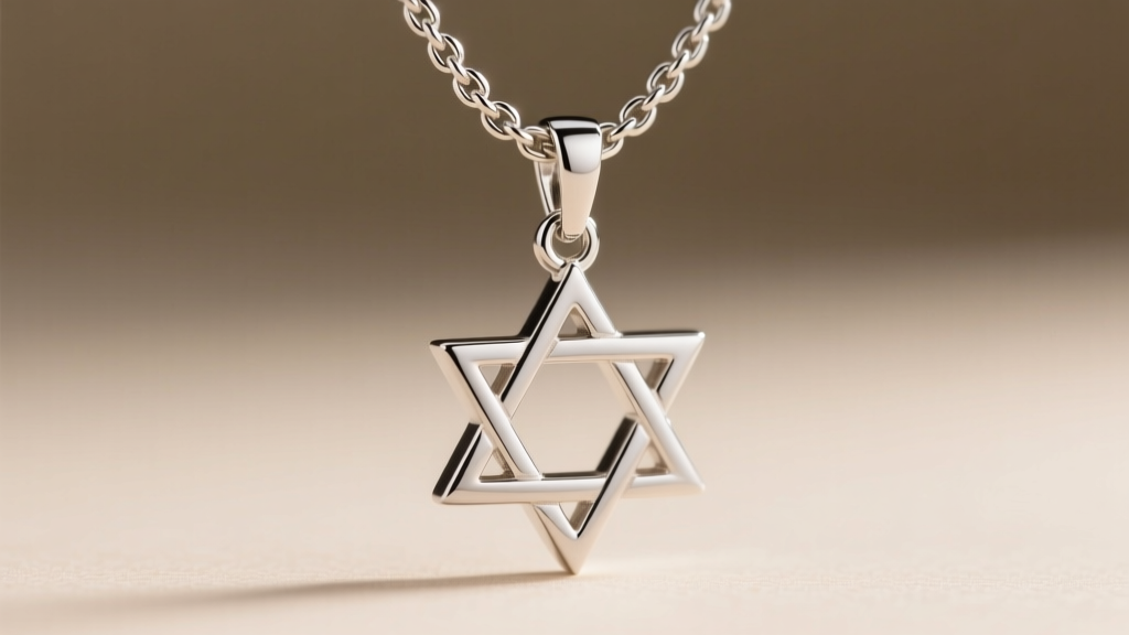 Macro shot of a 1.5mm Italian box chain threading through a hidden bail on a minimalist sterling silver Magen David pendant.