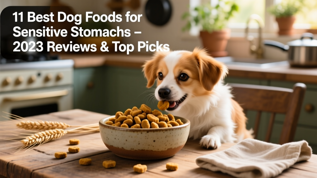 A small dog happily eating kibble from a ceramic bowl; kibble is small, uniform, and golden-brown, emphasizing digestibility and ease of chewing