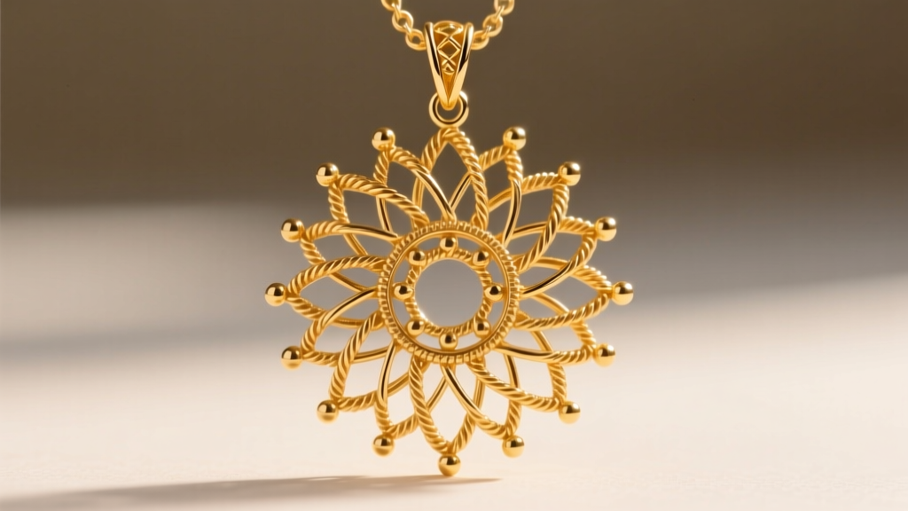 Macro shot of a traditional Balkan gold filigree pendant showing 0.3mm twisted wire granulation and geometric sunburst patterns.