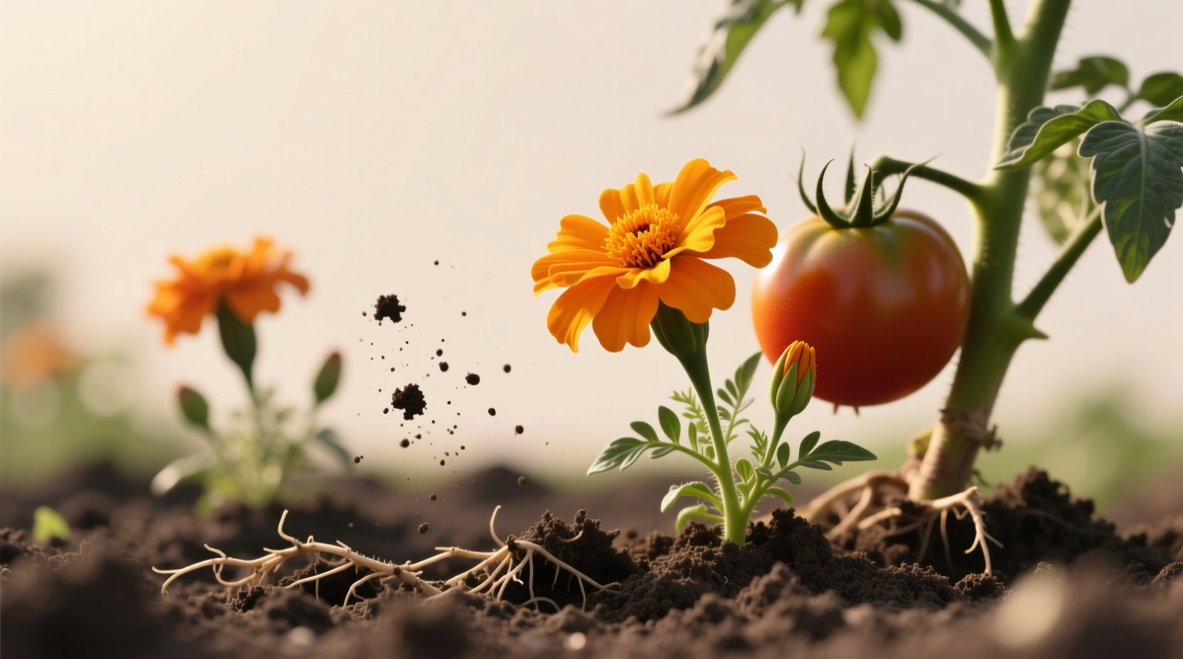 spring-planted marigolds tilled into soil suppressing nematodes in tomato beds only after flowering period