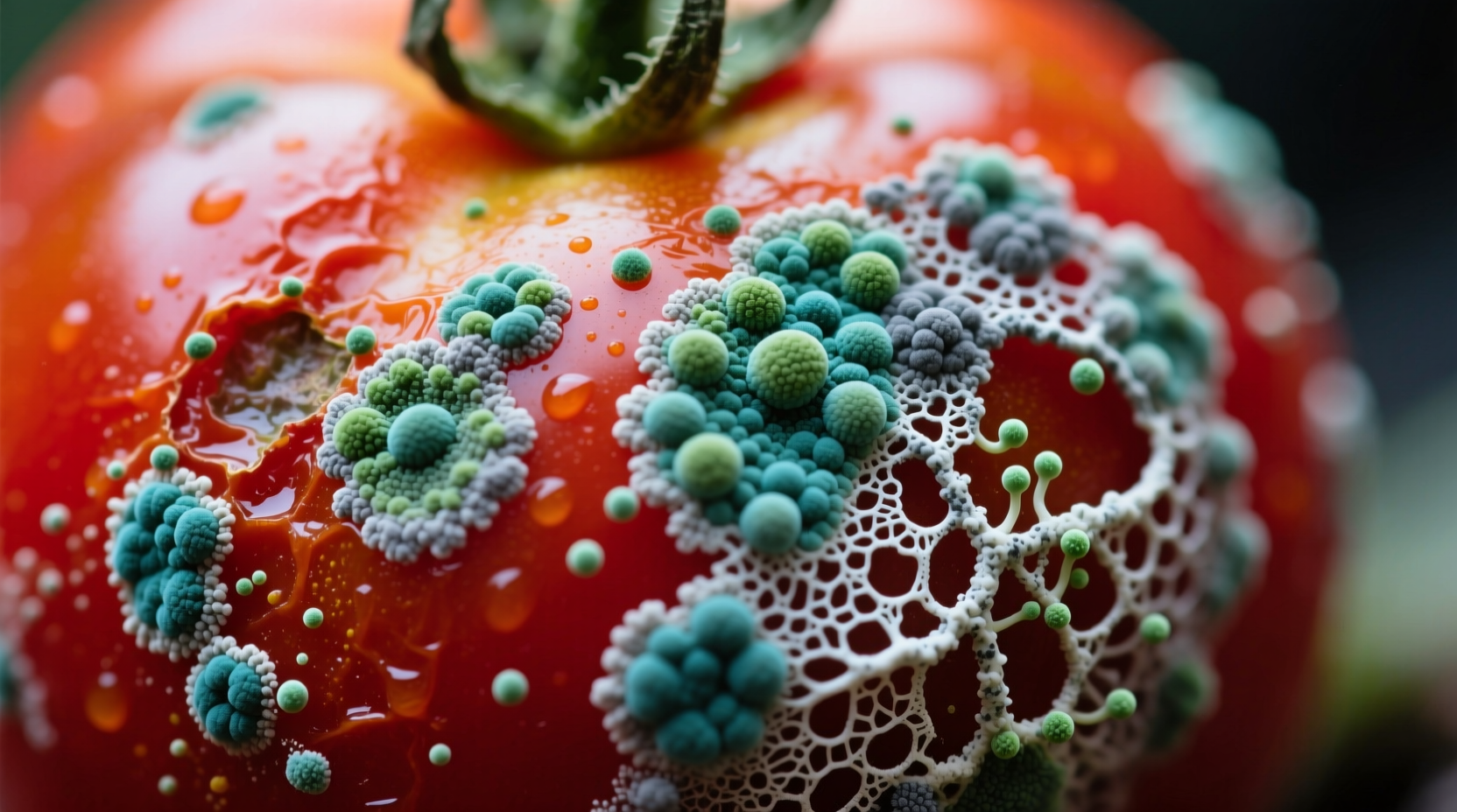 Close-up of mold growth on tomato surface