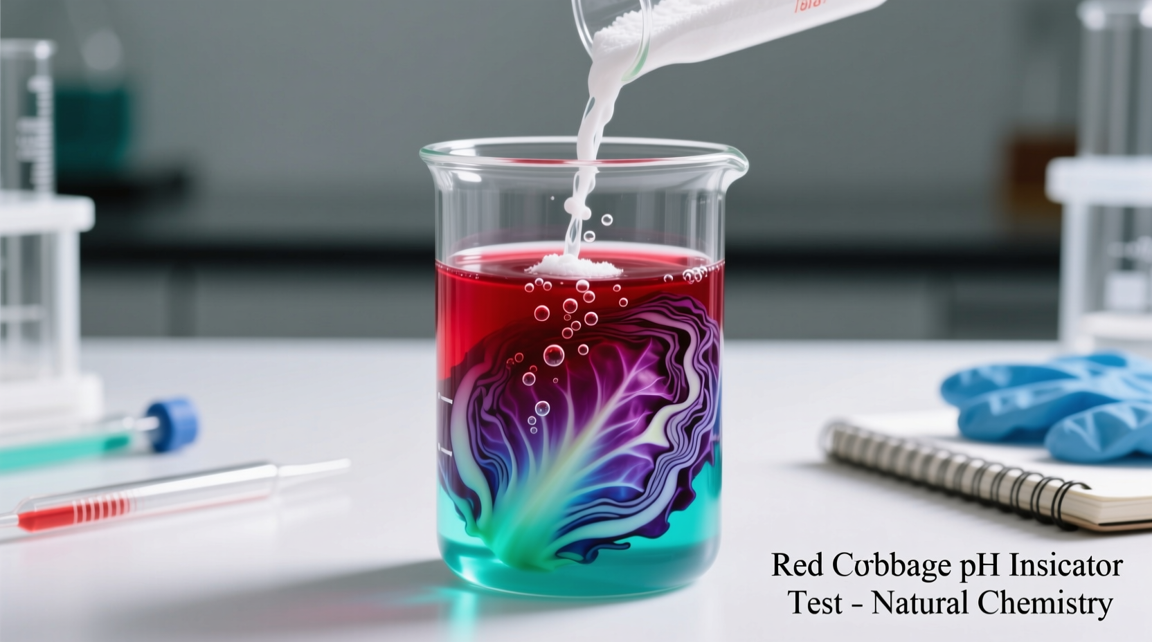 Red cabbage juice changing color with baking soda