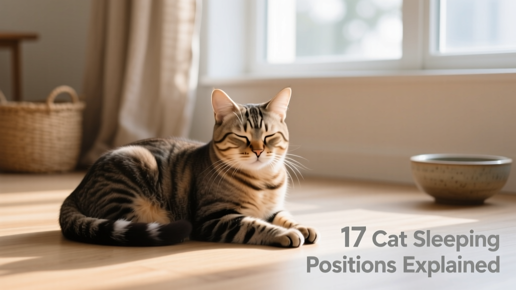 A cat sitting in loaf position with tail neatly curled around its front paws