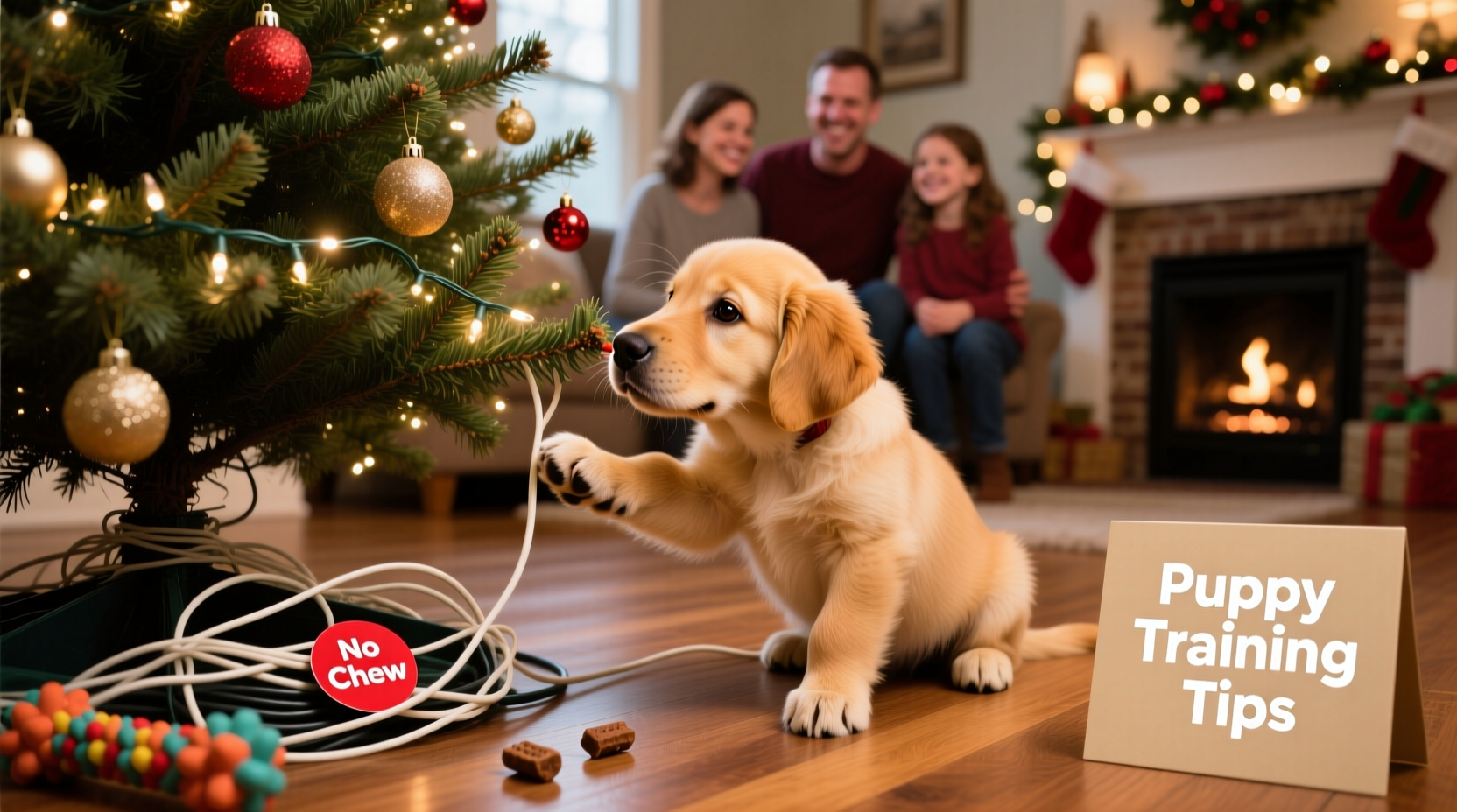 how to train a puppy not to chew christmas tree wires and cords