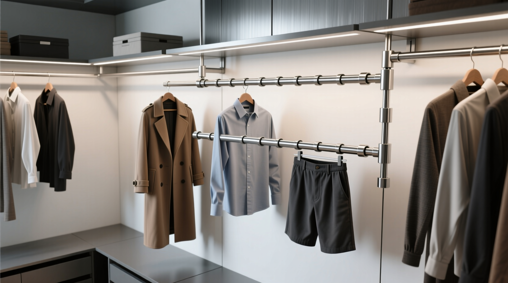 telescoping rods beat fixed extensions for mixed garment storage