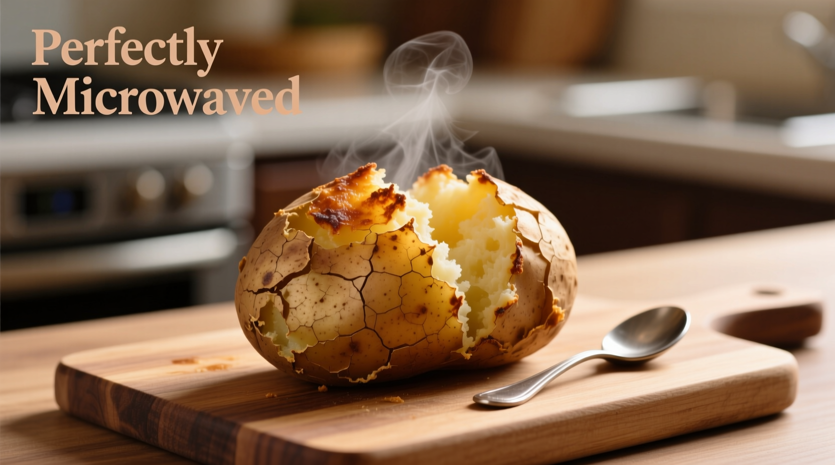 Perfectly cooked microwave baked potato with crispy skin