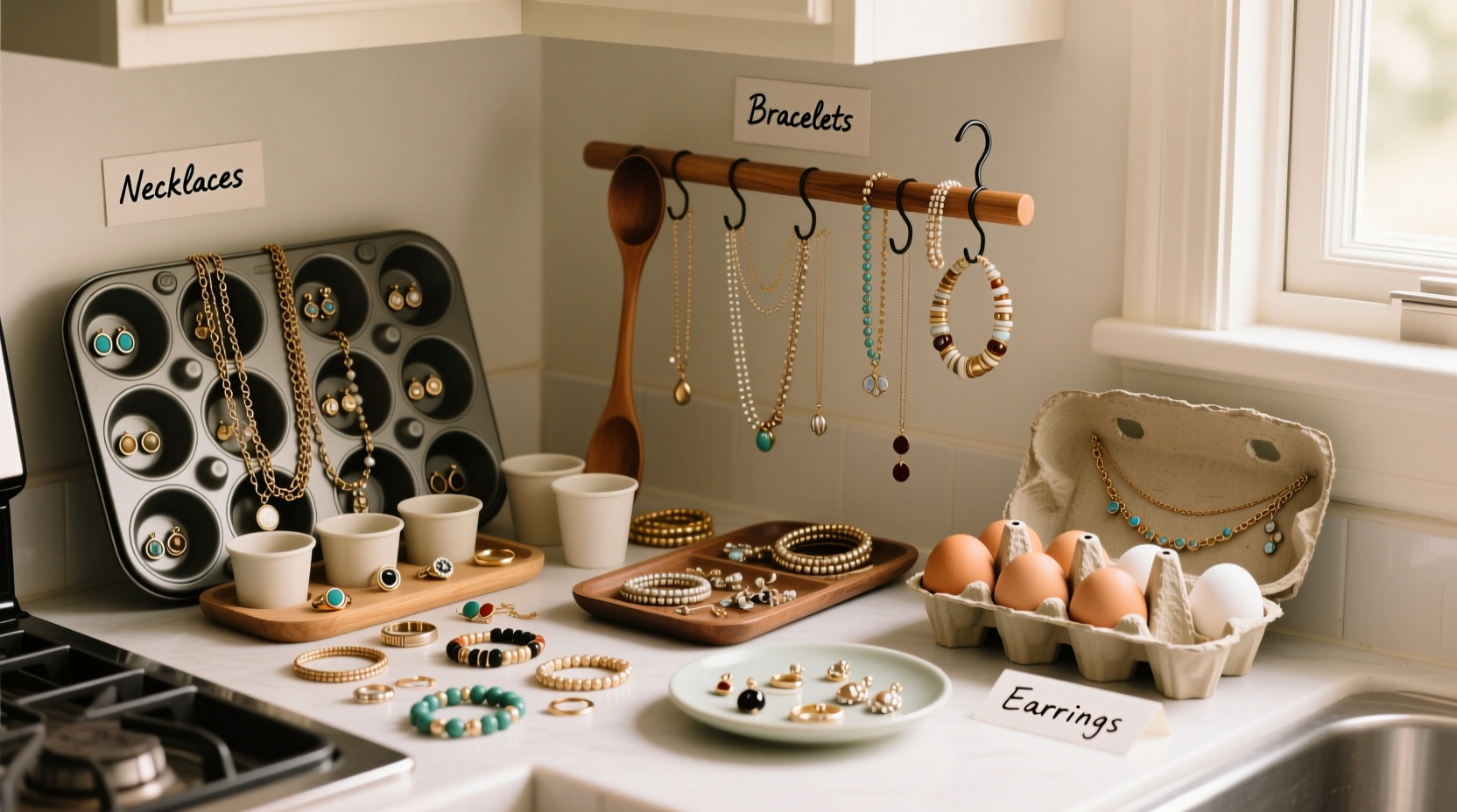 how to organize tangled jewelry without a drawer organizer using everyday items