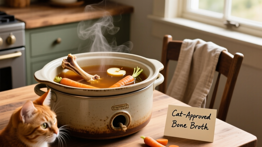 Slow cooker filled with turkey bones, water, apple cider vinegar, and sliced carrots