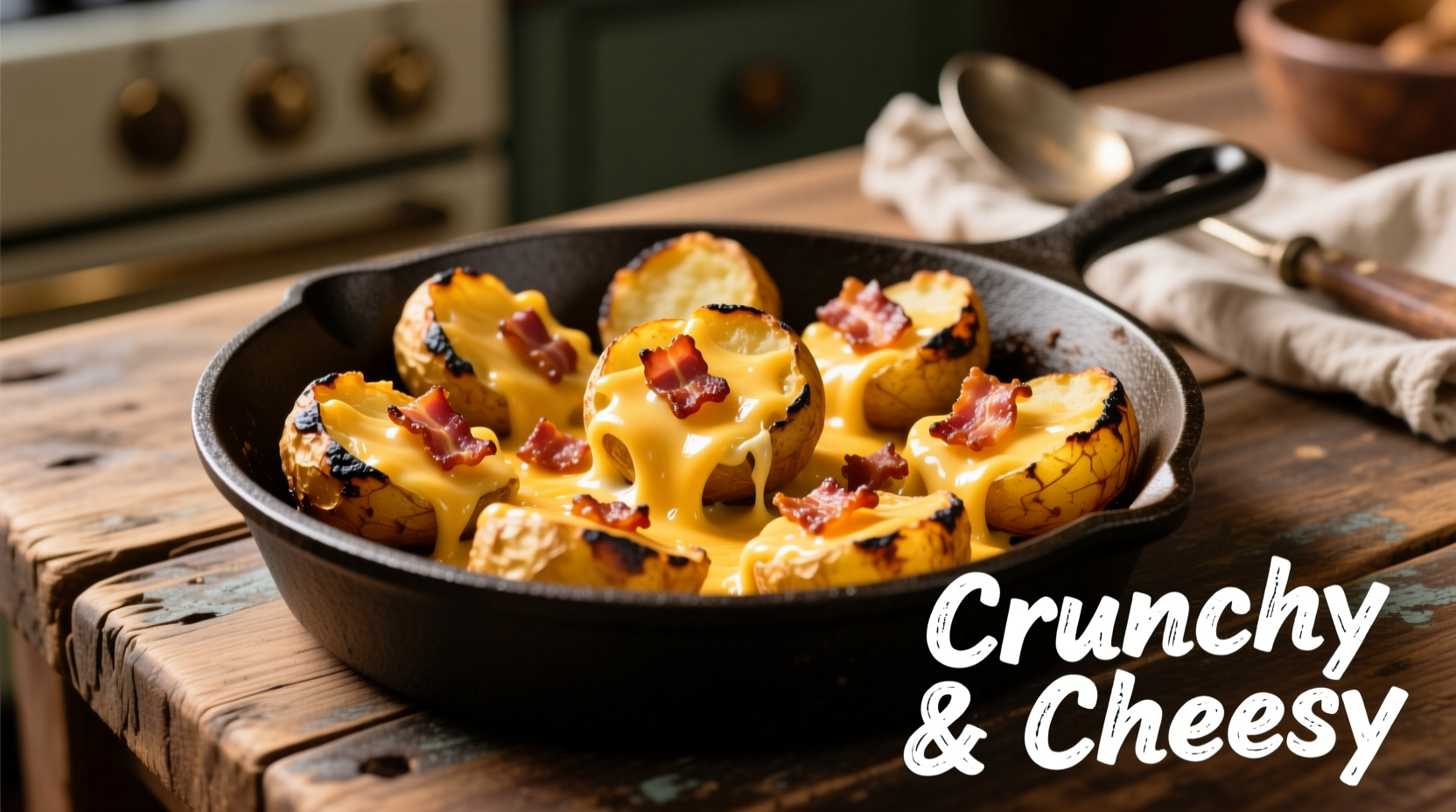 Golden loaded potato bites with melted cheese and bacon