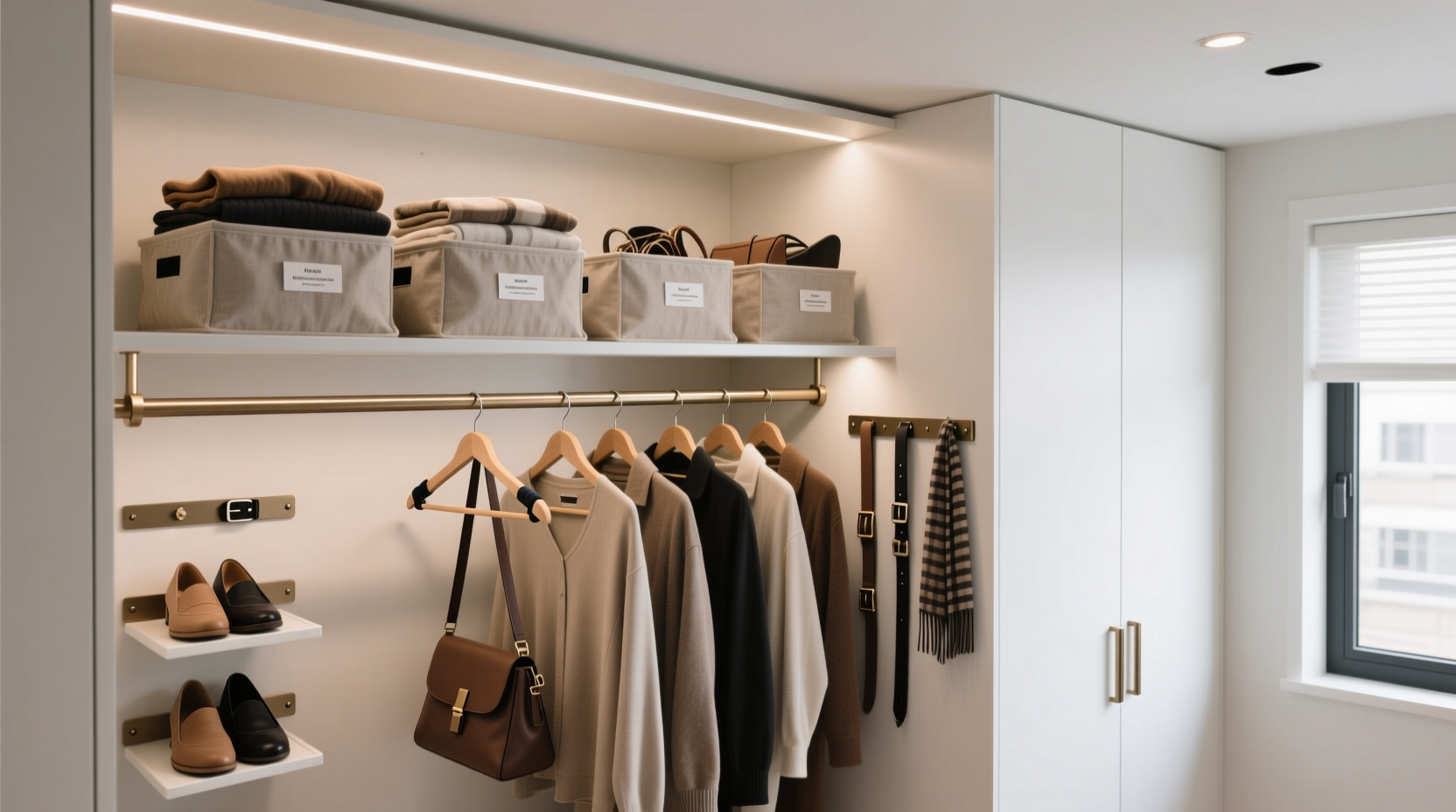 how to organize a small closet with double hanging and no shelf space
