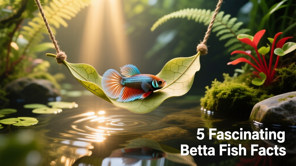 A betta resting calmly on a leaf hammock inside a planted aquarium