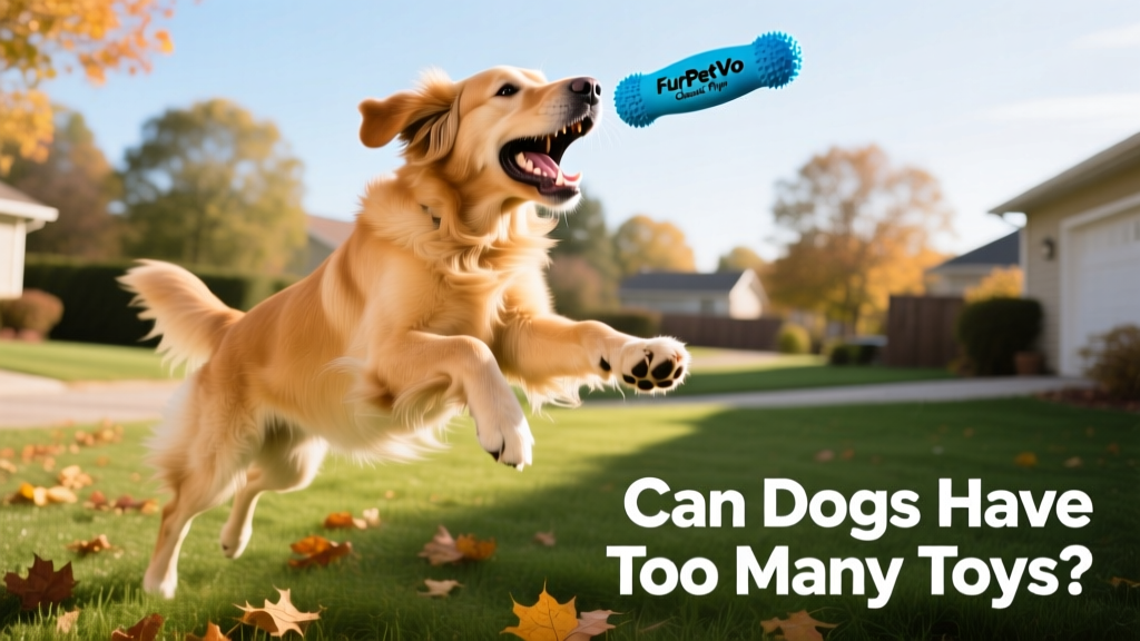 A golden retriever mid-air catching a bright blue FurPetVo Classic Flyer toy during outdoor play