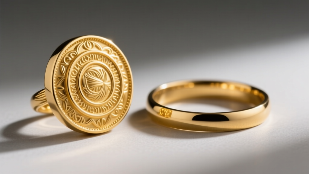 Side profile of a thick gold-filled medallion next to a thin solid gold piece, highlighting edge thickness and weight differences.