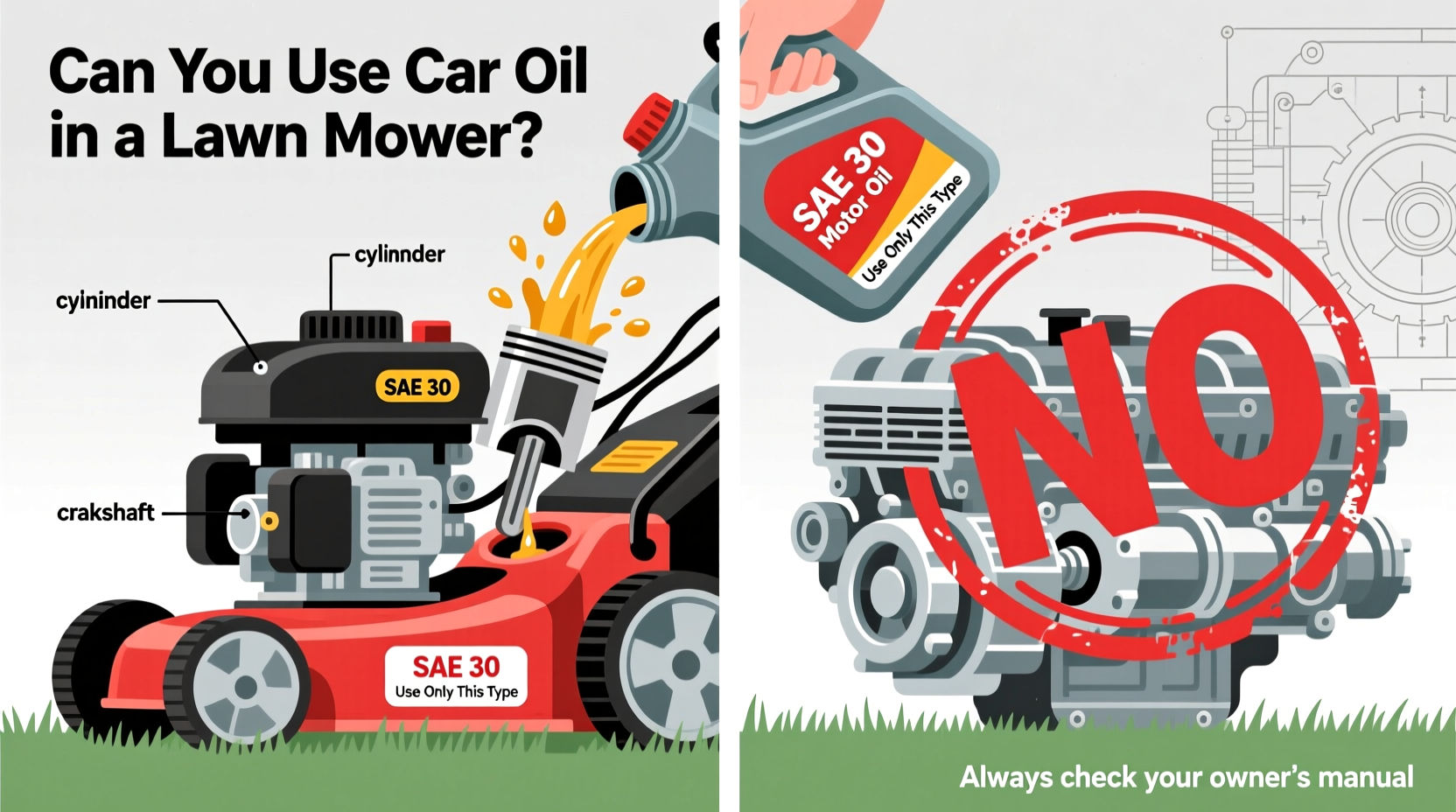 can you use car oil in a lawn mower