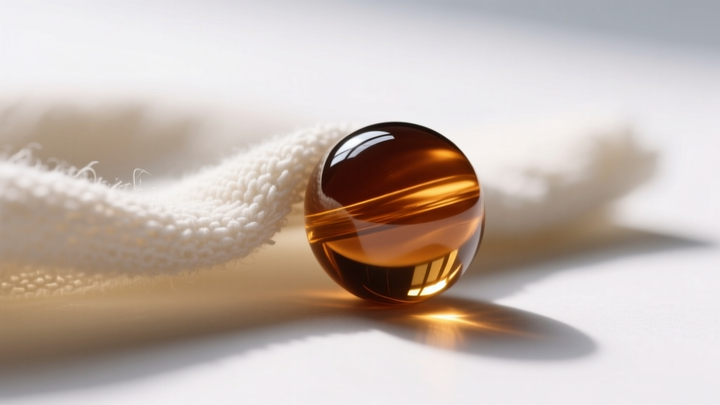 Close-up of a soft microfiber cloth gently wiping a smooth, polished cognac amber bead under natural window lighting