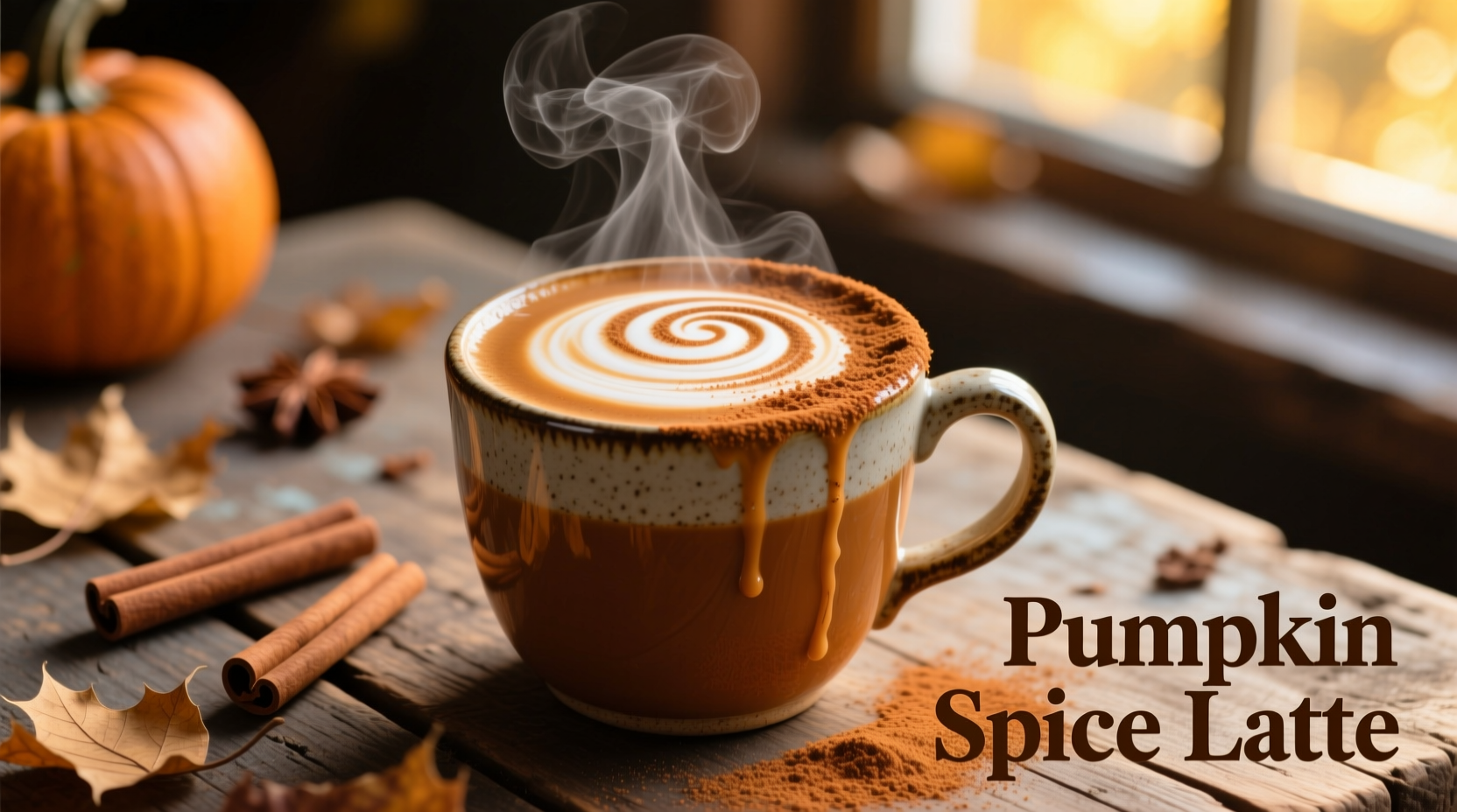 Pumpkin spice latte with cinnamon garnish