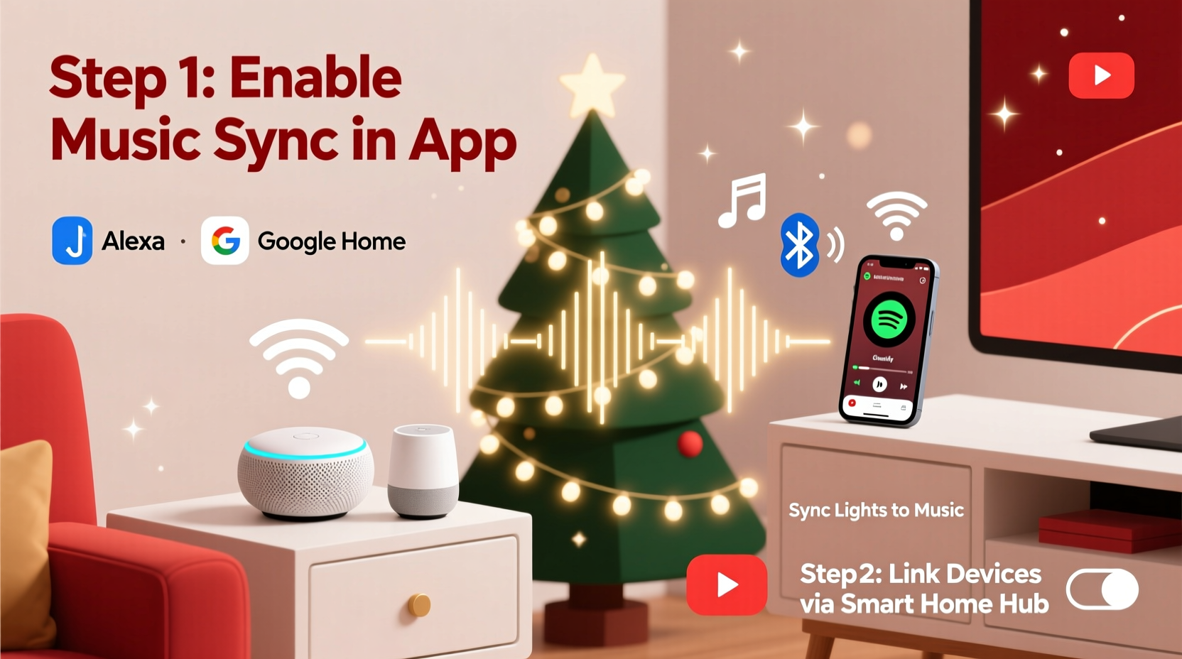 how to sync christmas lights with music using smart home devices like alexa or google home