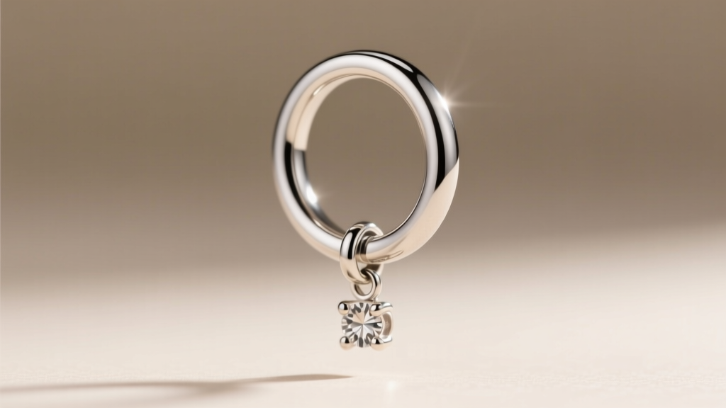 Macro shot of implant-grade titanium navel ring with dangling charm, showing smooth threading to prevent lace snagging