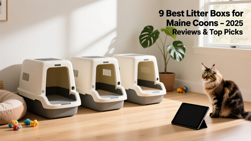 Side-by-side comparison of three spacious, low-entry litter boxes suitable for Maine Coons