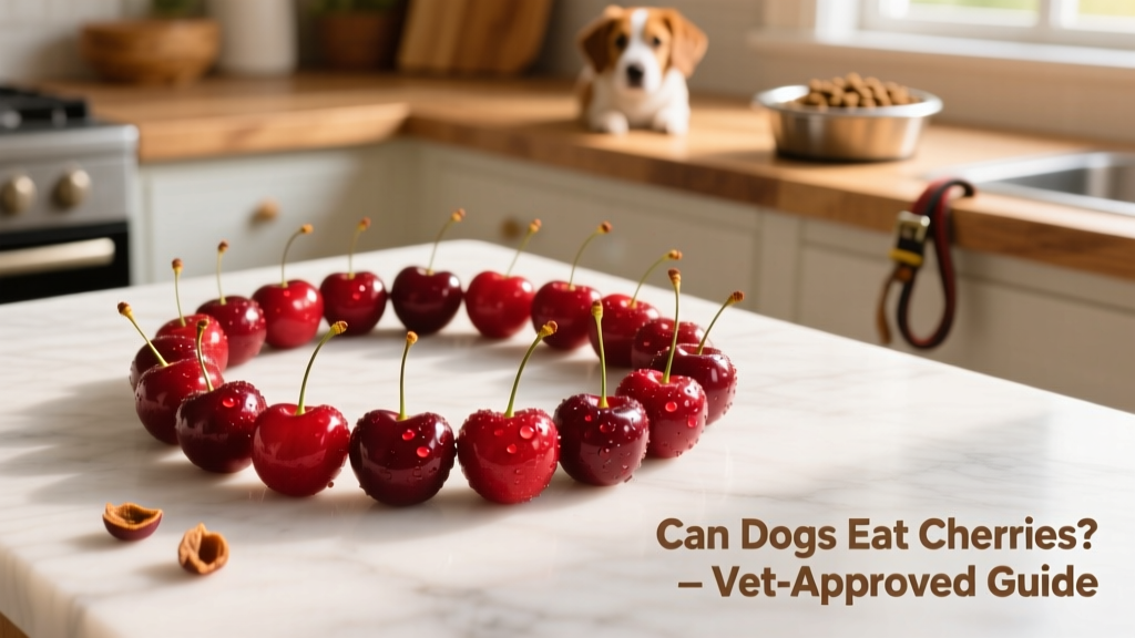 Close-up of fresh, pitted cherries arranged neatly on a clean surface, ready for dog-safe serving