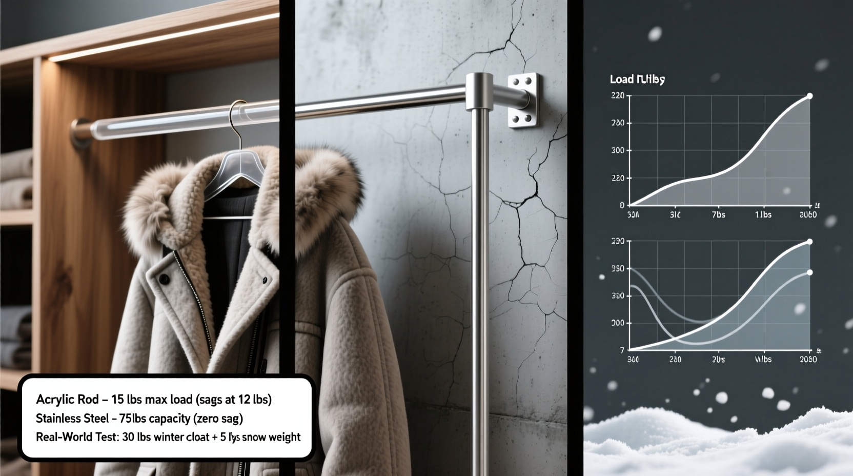acrylic vs stainless steel closet rods for heavy coats