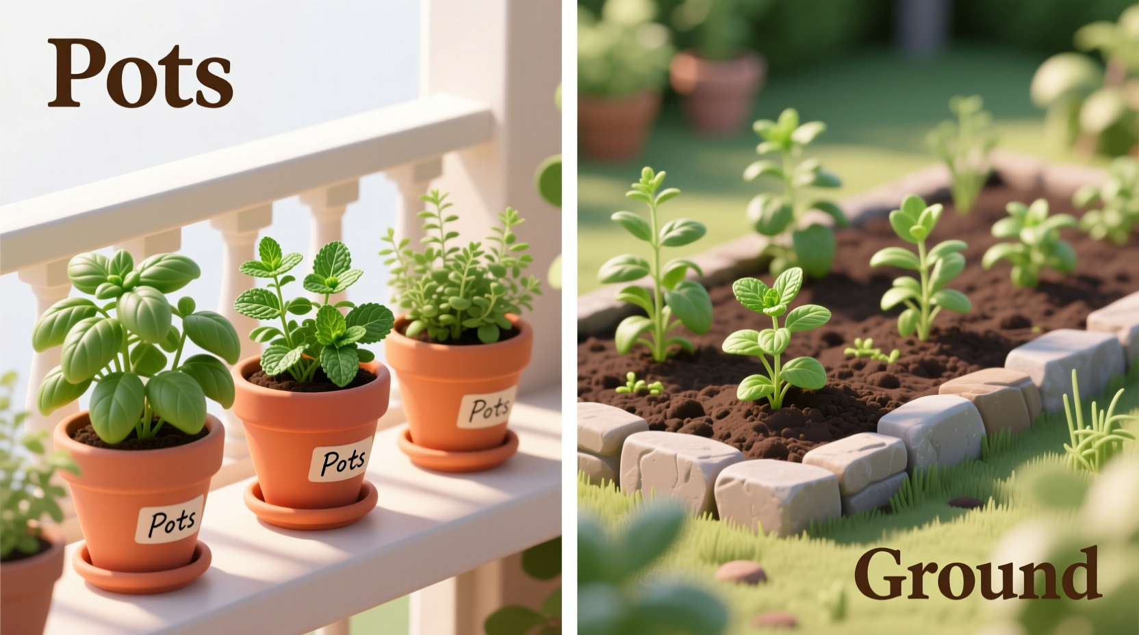 should you grow herbs in pots or in ground