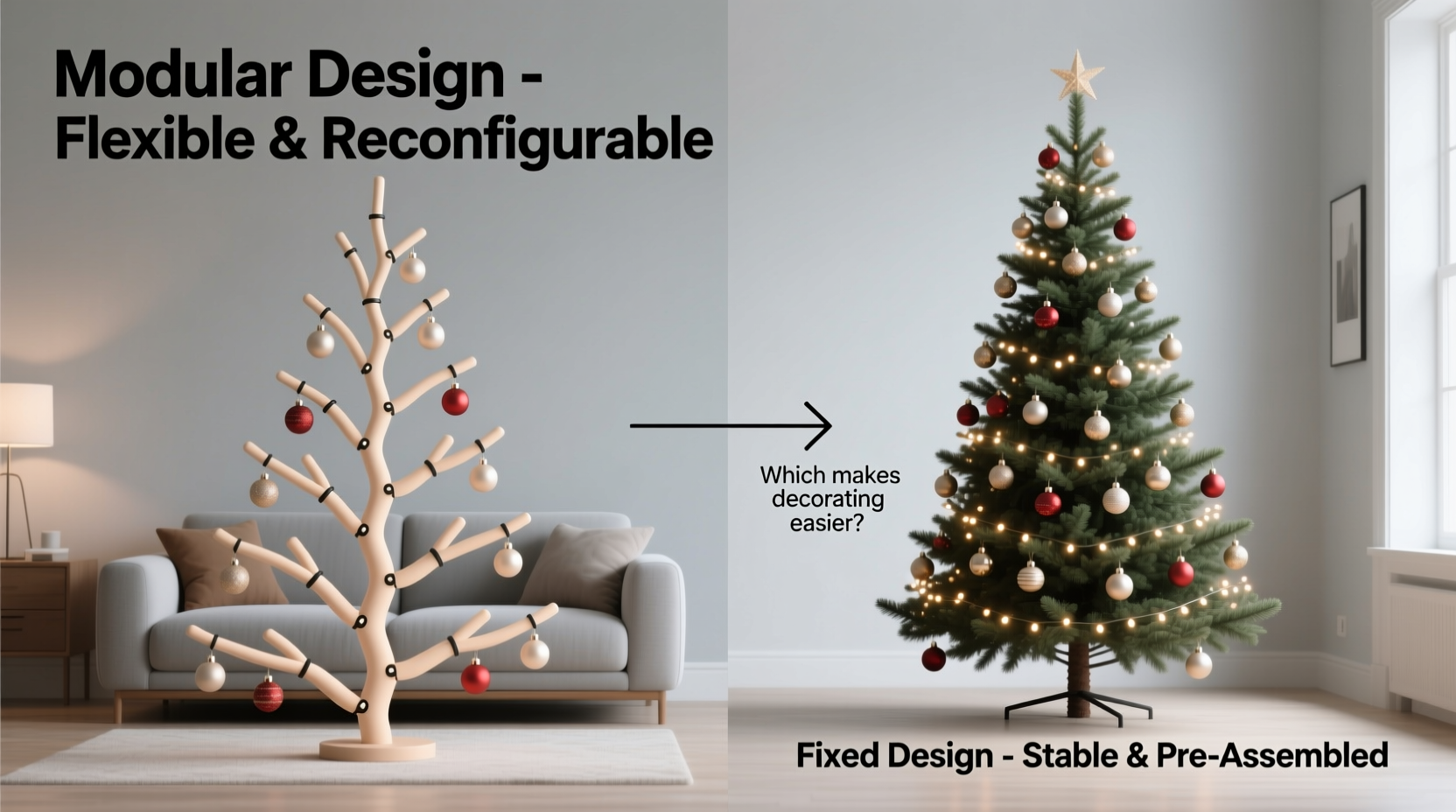 modular vs fixed design christmas trees which makes decorating easier