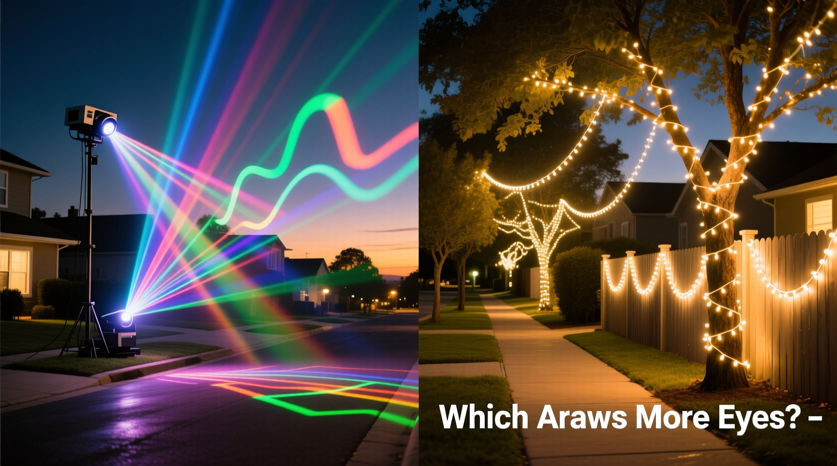 outdoor laser projectors vs light strands which attracts more neighborhood attention