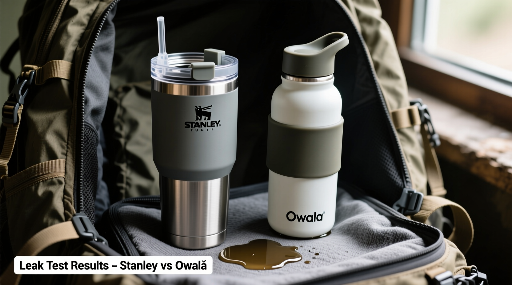 stanley tumbler vs owala bottle which one leaks less in a backpack