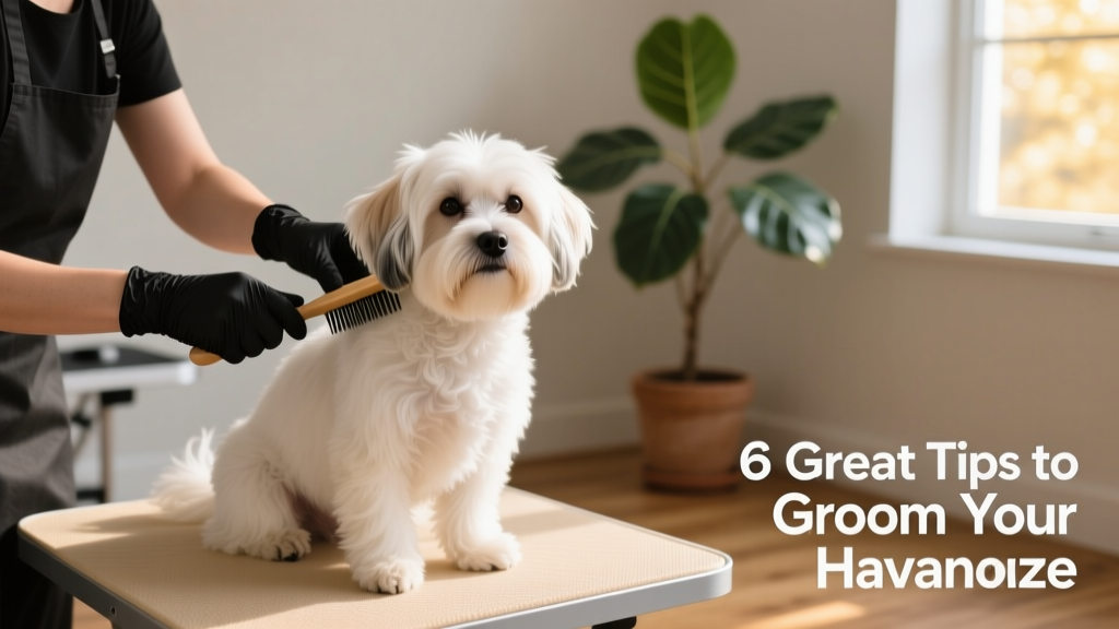 havanese dog getting groomed