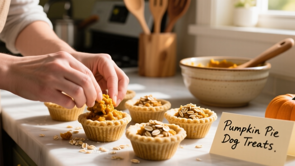Hands pressing oat mixture into mini muffin cups to form pie crusts