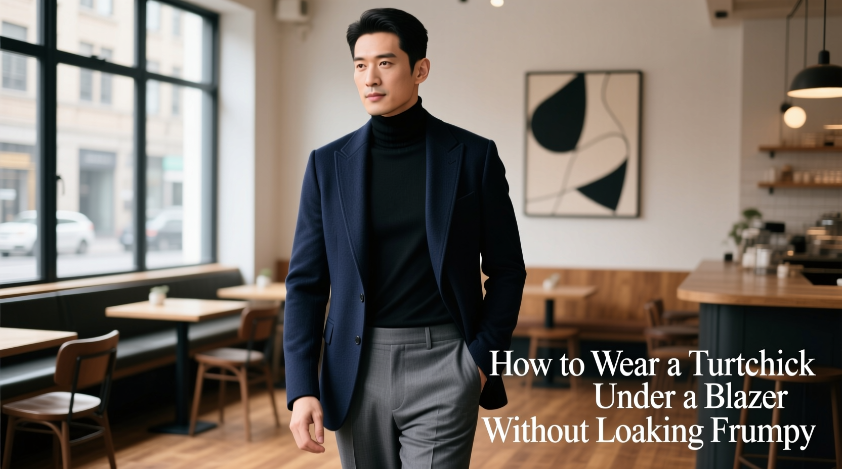 how to wear a turtleneck under a blazer without looking frumpy