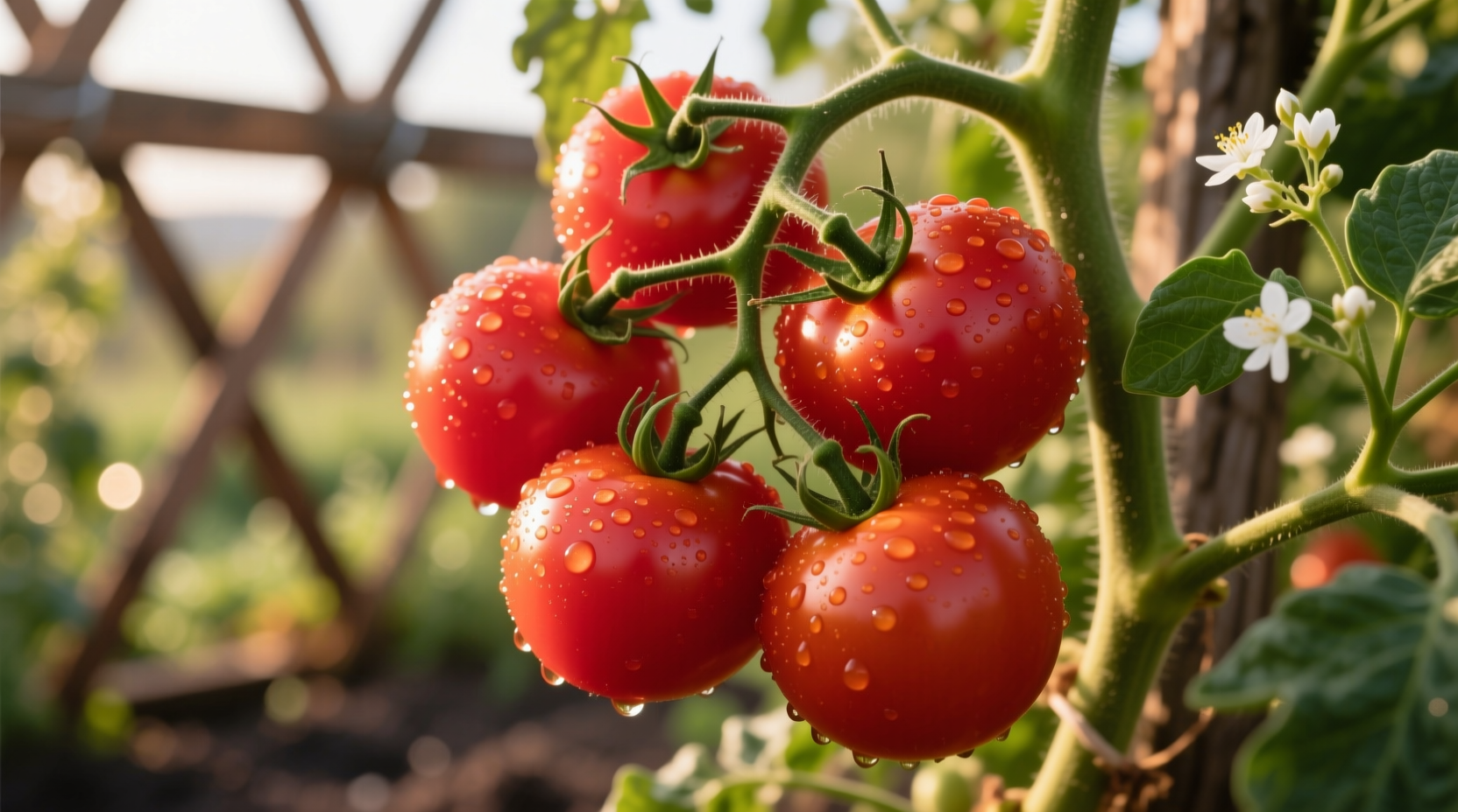 Ripe large red cherry tomatoes on vine