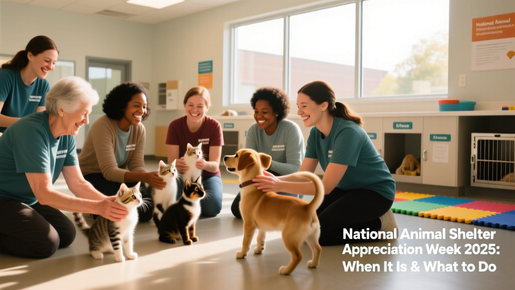 A diverse group of volunteers playing with kittens and puppies in a bright, sunlit shelter playroom