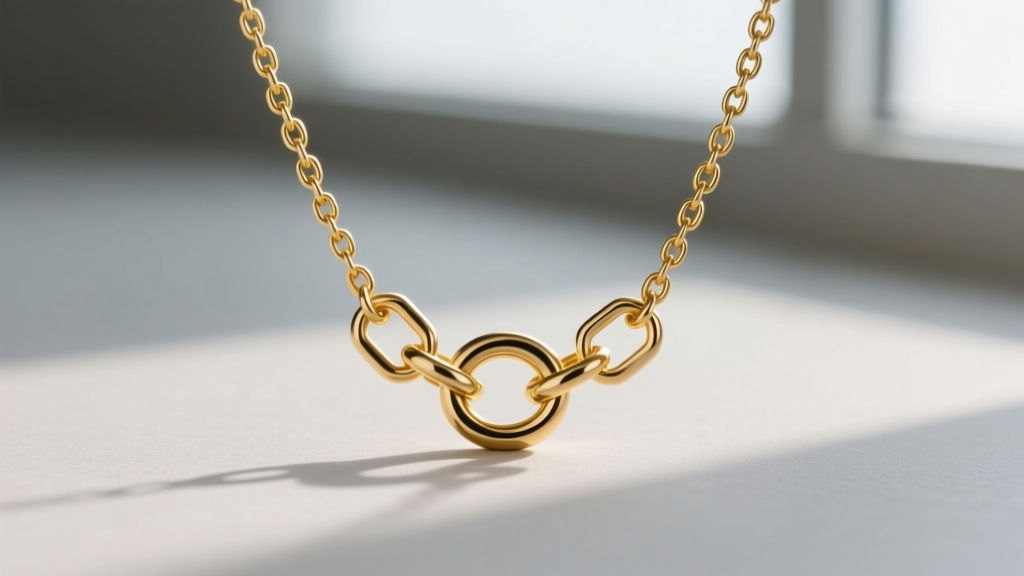 A 0.8mm gold safety chain attached to the jump rings of a gold toggle chain necklace, acting as a secure backup closure mechanism